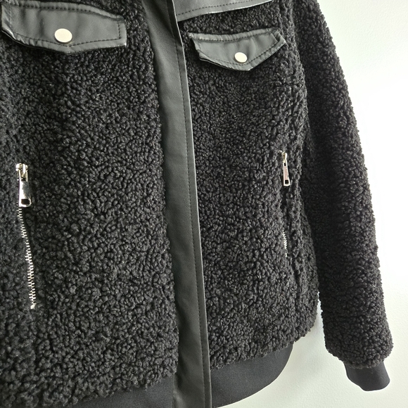 Black Sherpa Jacket with Leather Accents - Picture 5 of 12